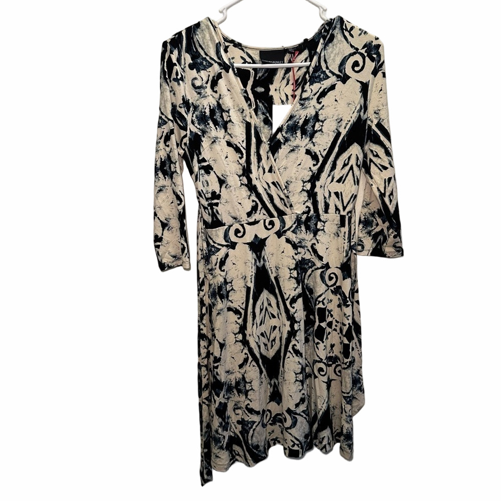 NWT Cynthia Rowley Cream & Black Floral Wrap Dress Size XSMALL
